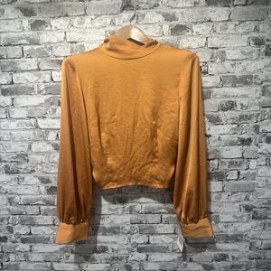 EUC Open Edit Women's Satin Top Open Back Size Small (Rust Pottery)